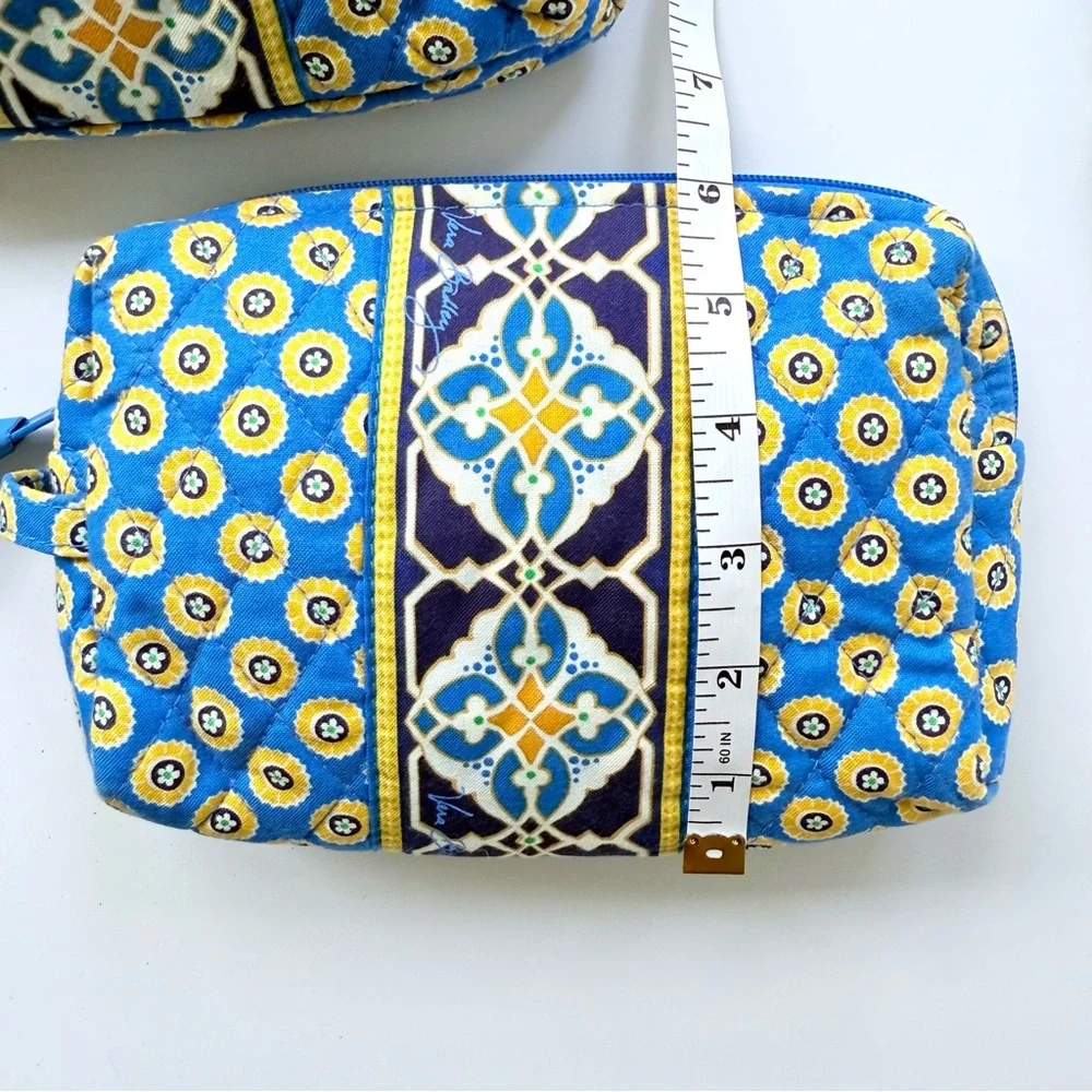 Vera Bradley Set of Two Retired Riviera Blue & Yellow Quilted Cosmetic Bags